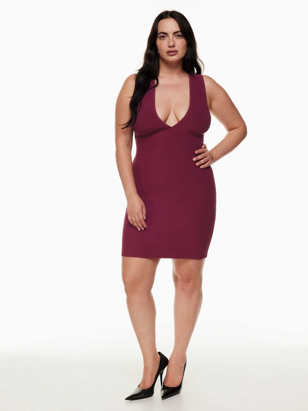 Babaton Plum Ribbed Deep V-Neck Bodycon Dress Aritzia